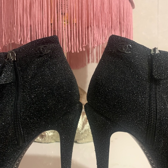 chanel black grey glitter platform boots size 39 - Picture 2 of 5